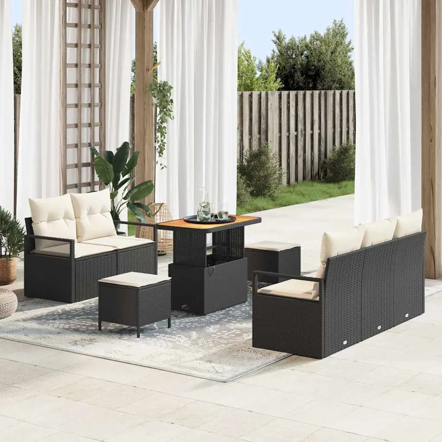 Ensemble de canapé de jardin avec coussin 8 pcs Noir polyrotin