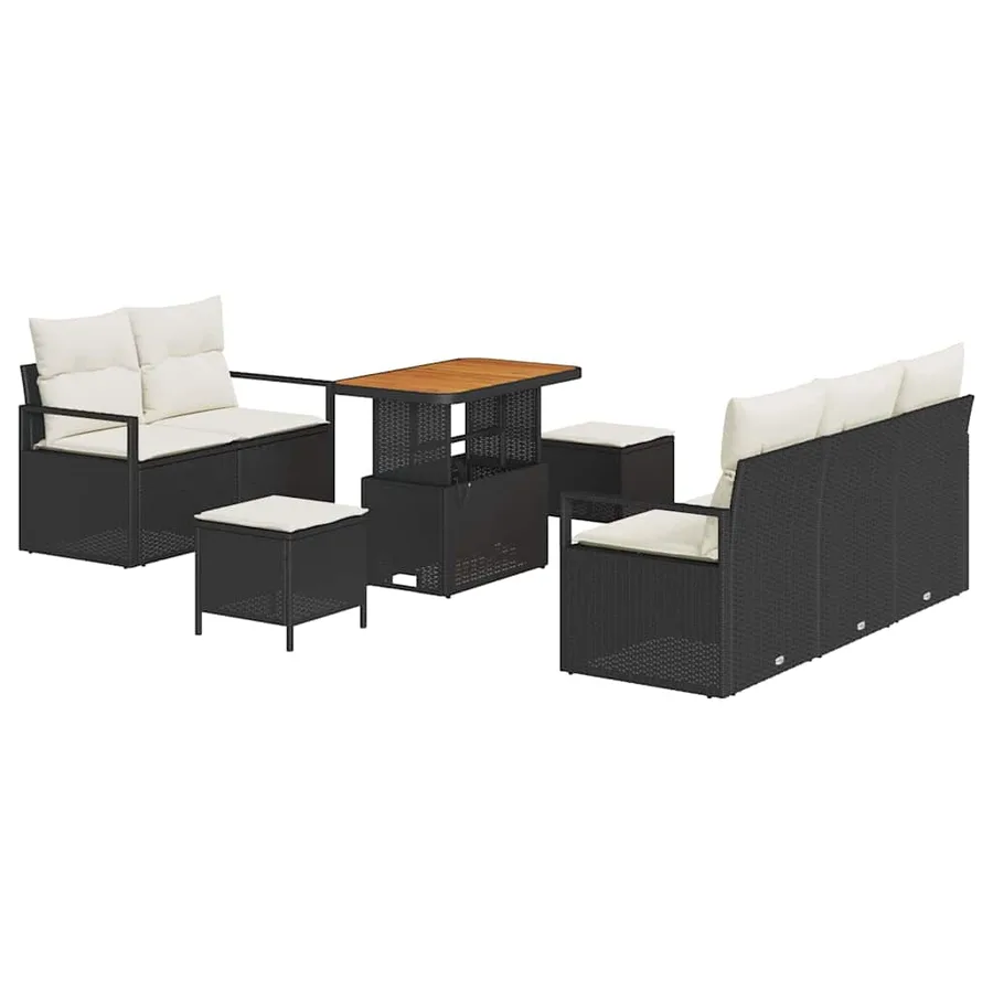 Ensemble de canapé de jardin avec coussin 8 pcs Noir polyrotin - 2