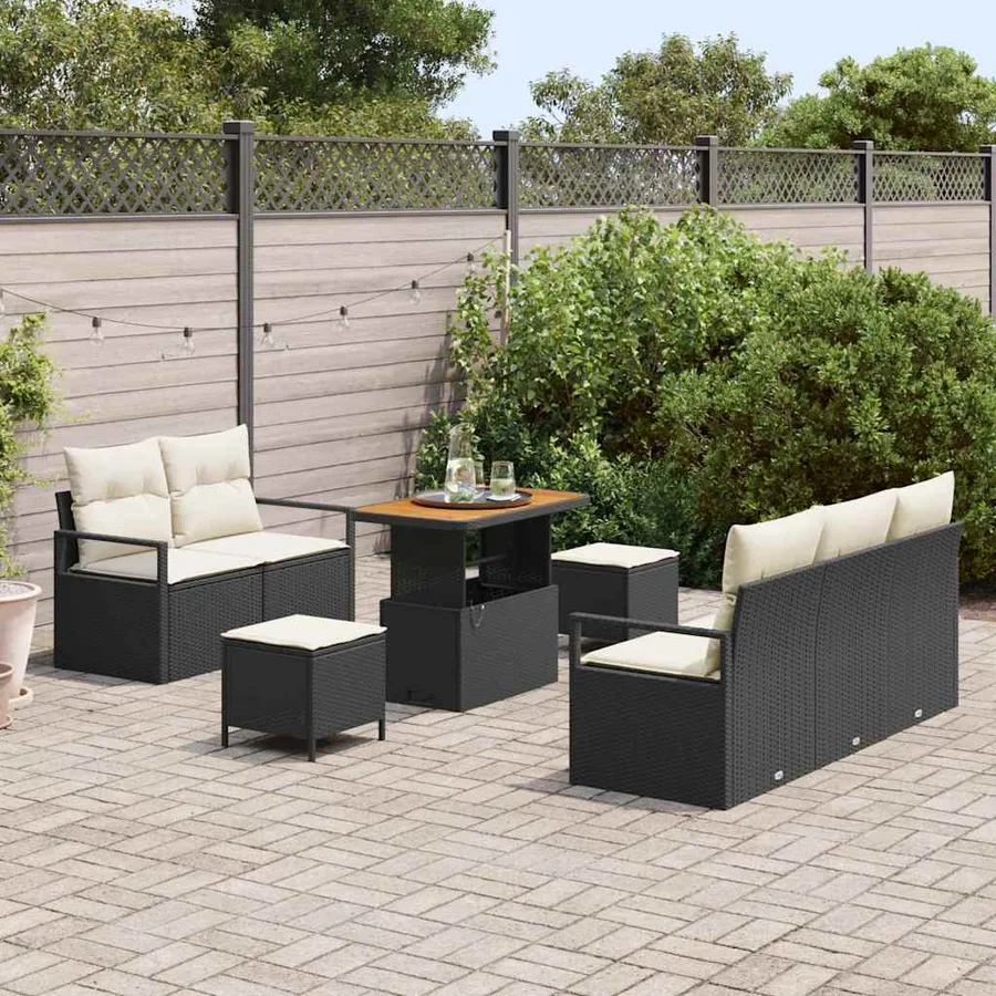 Ensemble de canapé de jardin avec coussin 8 pcs Noir polyrotin - 3