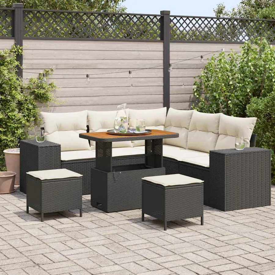 Ensemble de canapé de jardin avec coussin 8 pcs Noir polyrotin