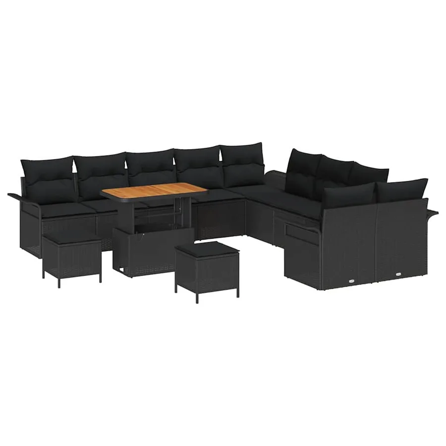 Ensemble de canapé de jardin avec coussin 13 pcs Noir polyrotin - 2