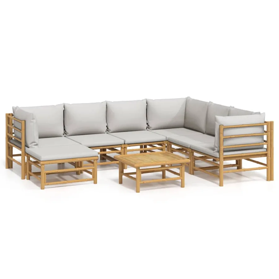 Salon de jardin 8 pcs avec coussins gris clair bambou - 2