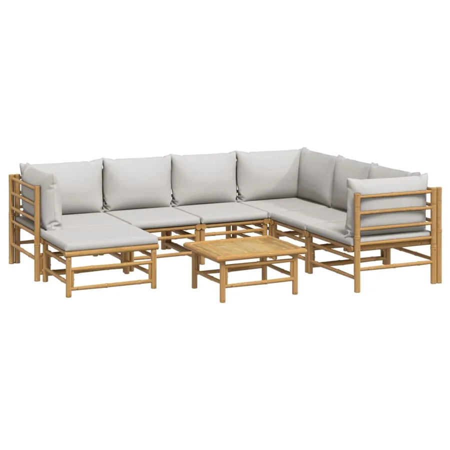 Salon de jardin 8 pcs avec coussins gris clair bambou - 3