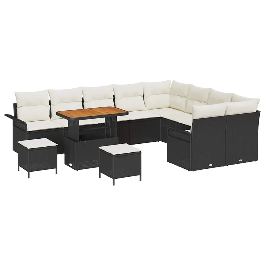 Ensemble de canapé de jardin avec coussin 12 pcs Noir polyrotin - 2