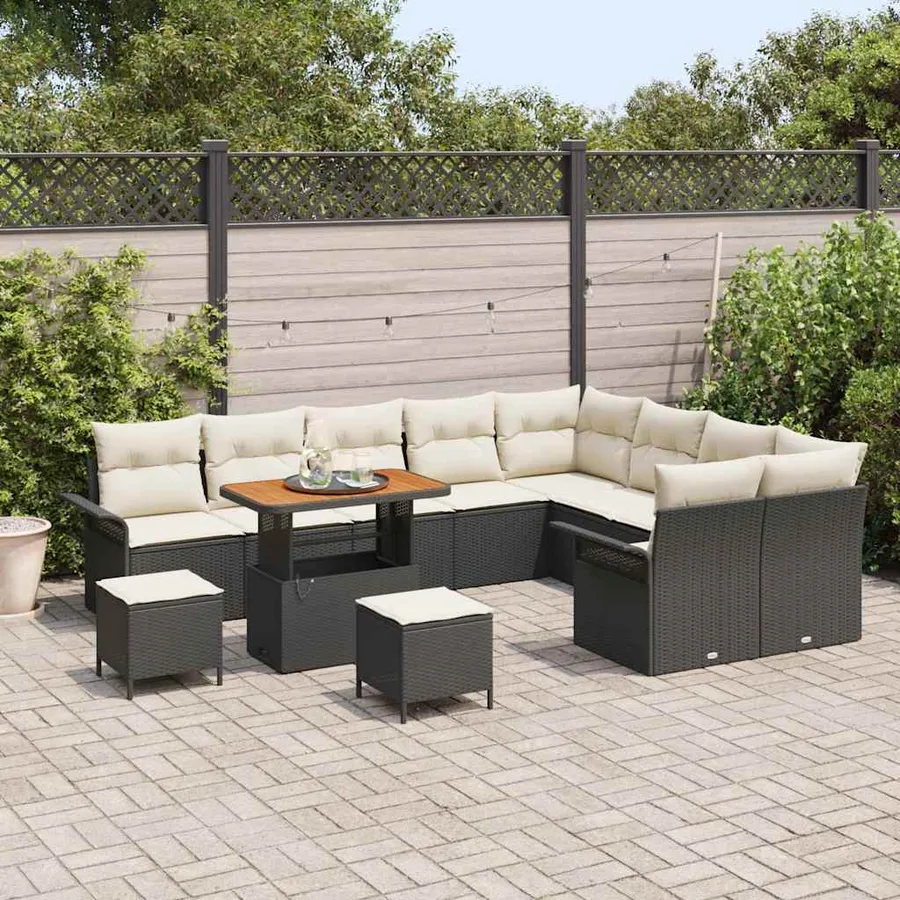 Ensemble de canapé de jardin avec coussin 12 pcs Noir polyrotin - 3