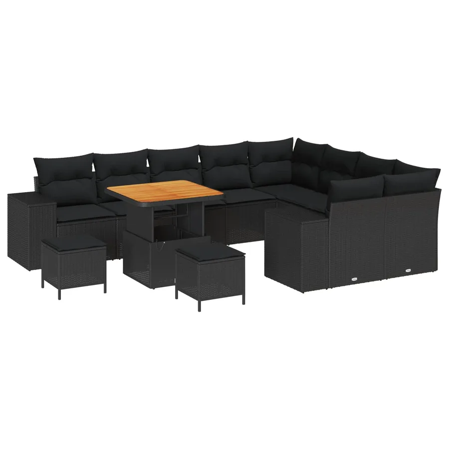 Ensemble de canapé de jardin avec coussin 12 pcs Noir polyrotin - 2