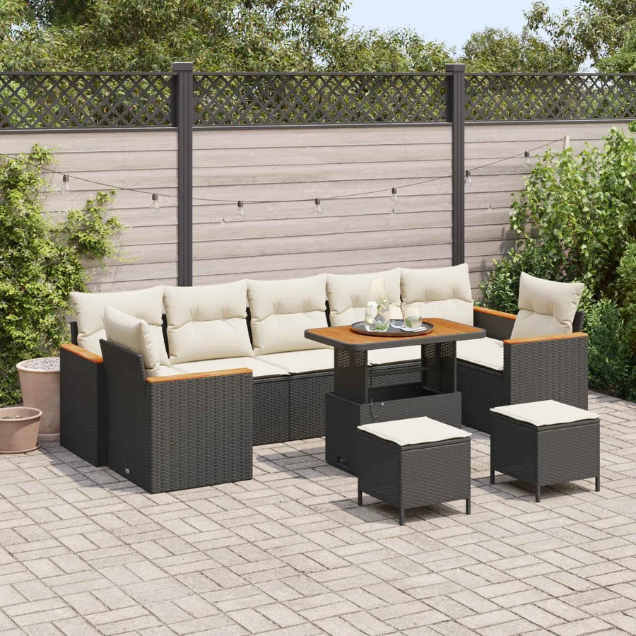 Ensemble de canapé de jardin 10 pcs Noir polyrotin