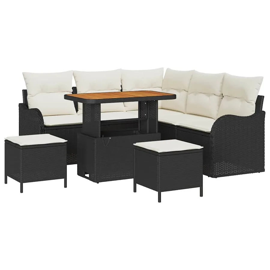 Ensemble de canapé de jardin avec coussin 8 pcs Noir polyrotin - 2