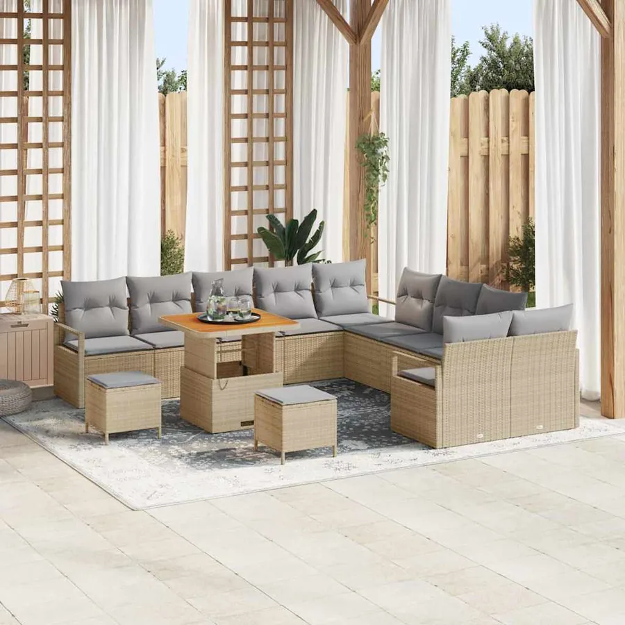 Ensemble de canapé de jardin 13 pcs Beige polyrotin
