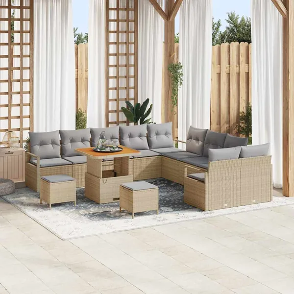 Ensemble de canapé de jardin 13 pcs Beige polyrotin