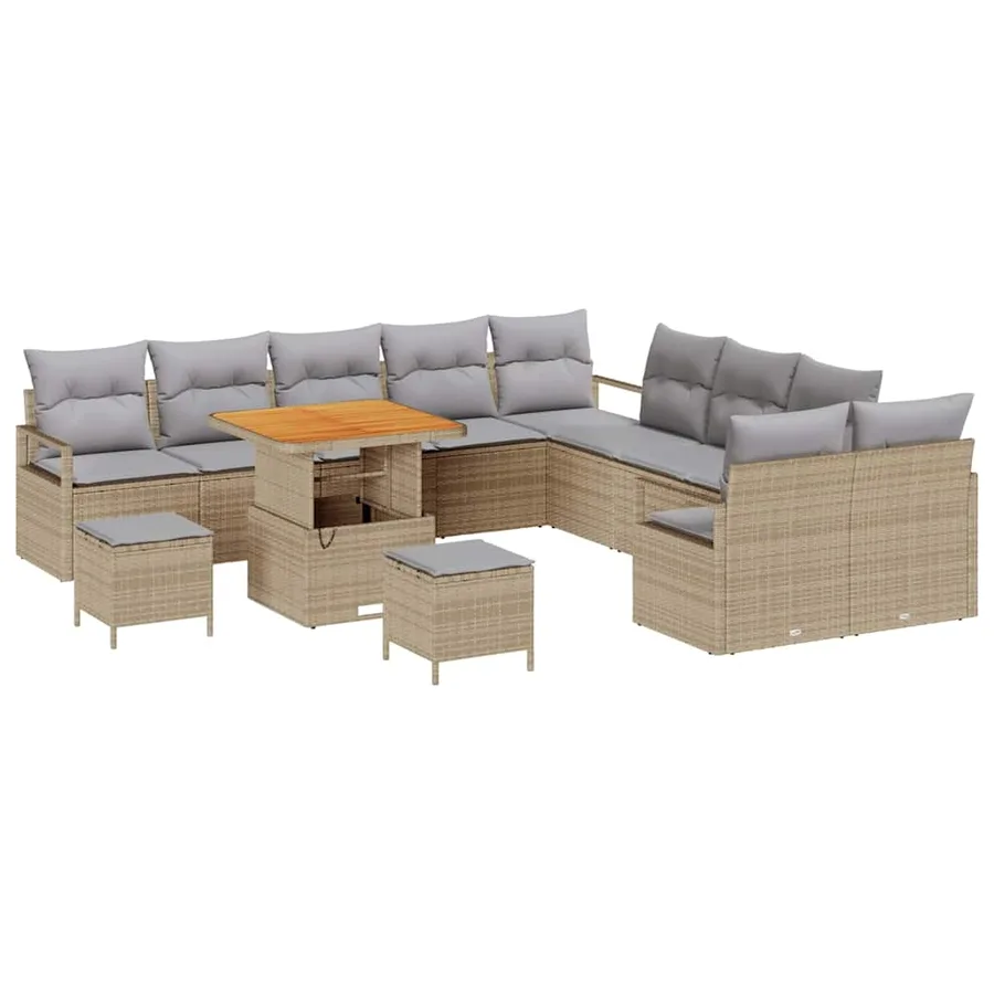 Ensemble de canapé de jardin 13 pcs Beige polyrotin - 2