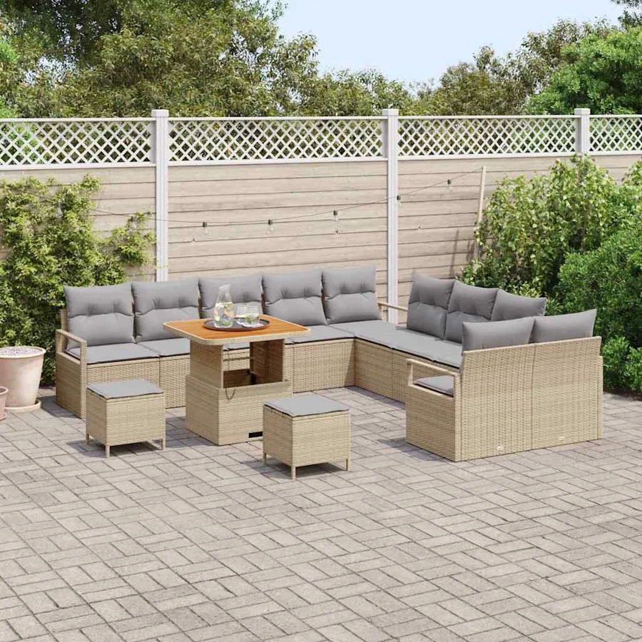 Ensemble de canapé de jardin 13 pcs Beige polyrotin - 3