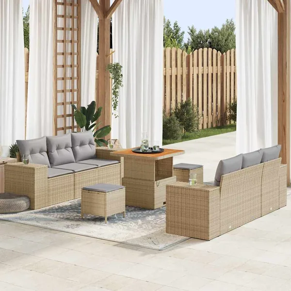Ensemble de canapé de jardin 9 pcs Beige Poly rotin