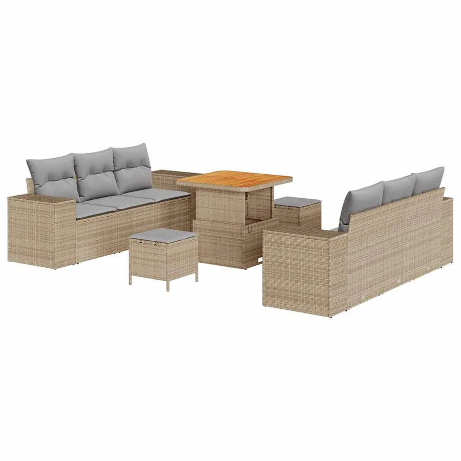 Ensemble de canapé de jardin 9 pcs Beige Poly rotin - 2