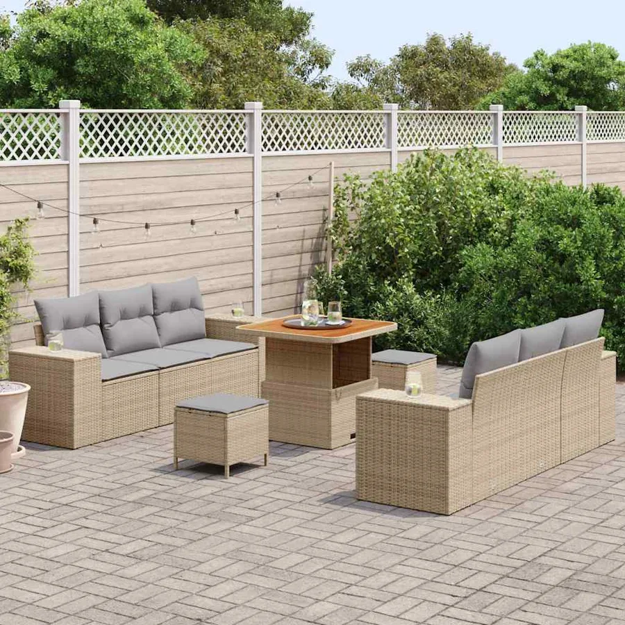 Ensemble de canapé de jardin 9 pcs Beige Poly rotin - 3