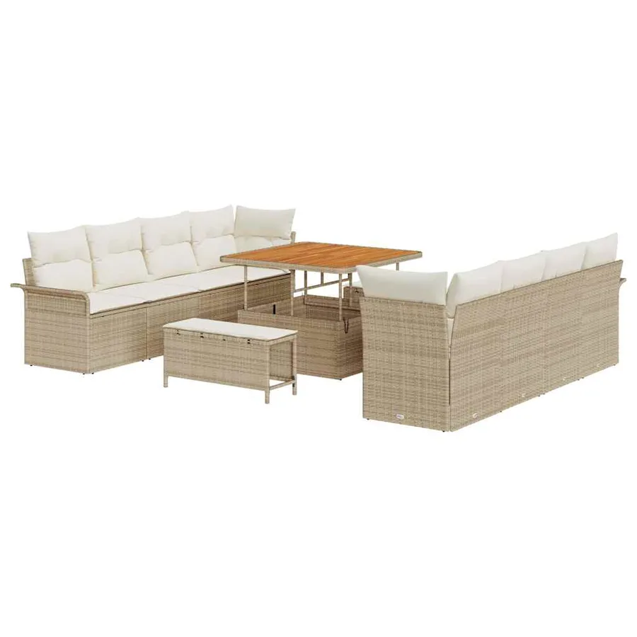 Ensemble de canapé de jardin 11 pcs Beige polyrotin - 2