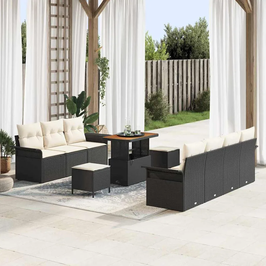 Ensemble de canapé de jardin avec coussin 10 pcs Noir polyrotin