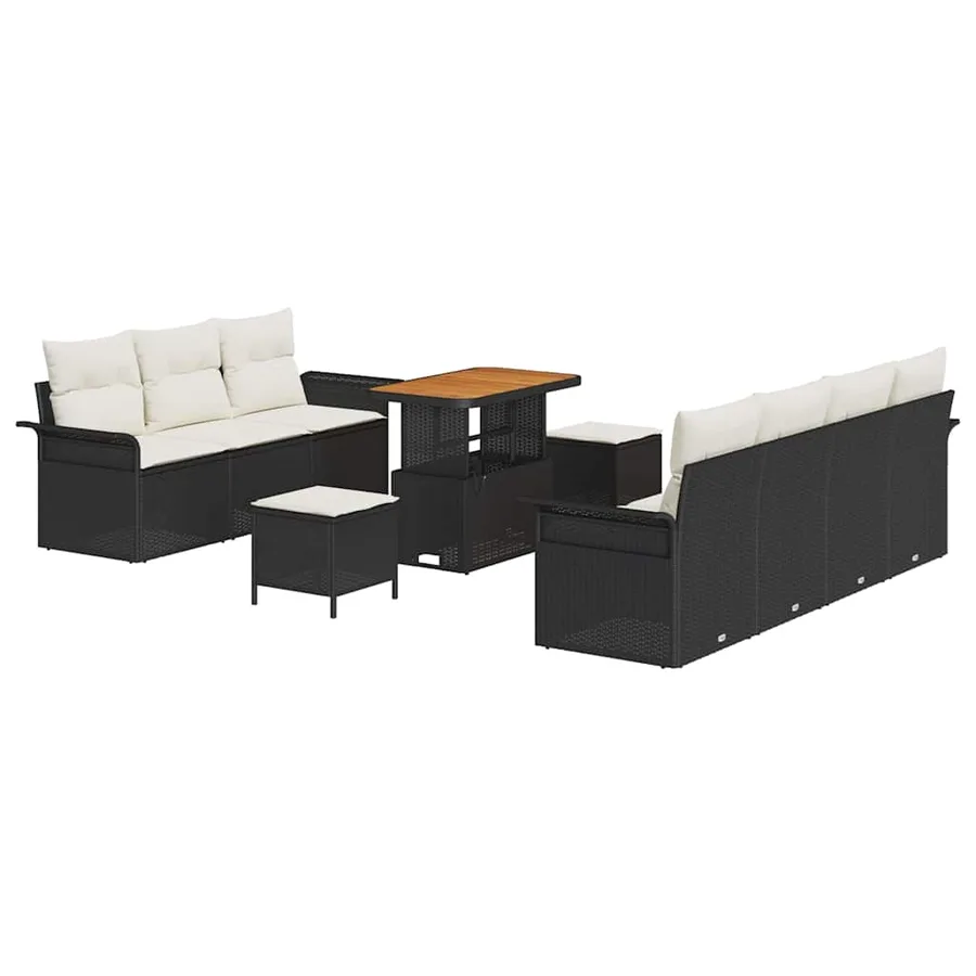 Ensemble de canapé de jardin avec coussin 10 pcs Noir polyrotin - 2