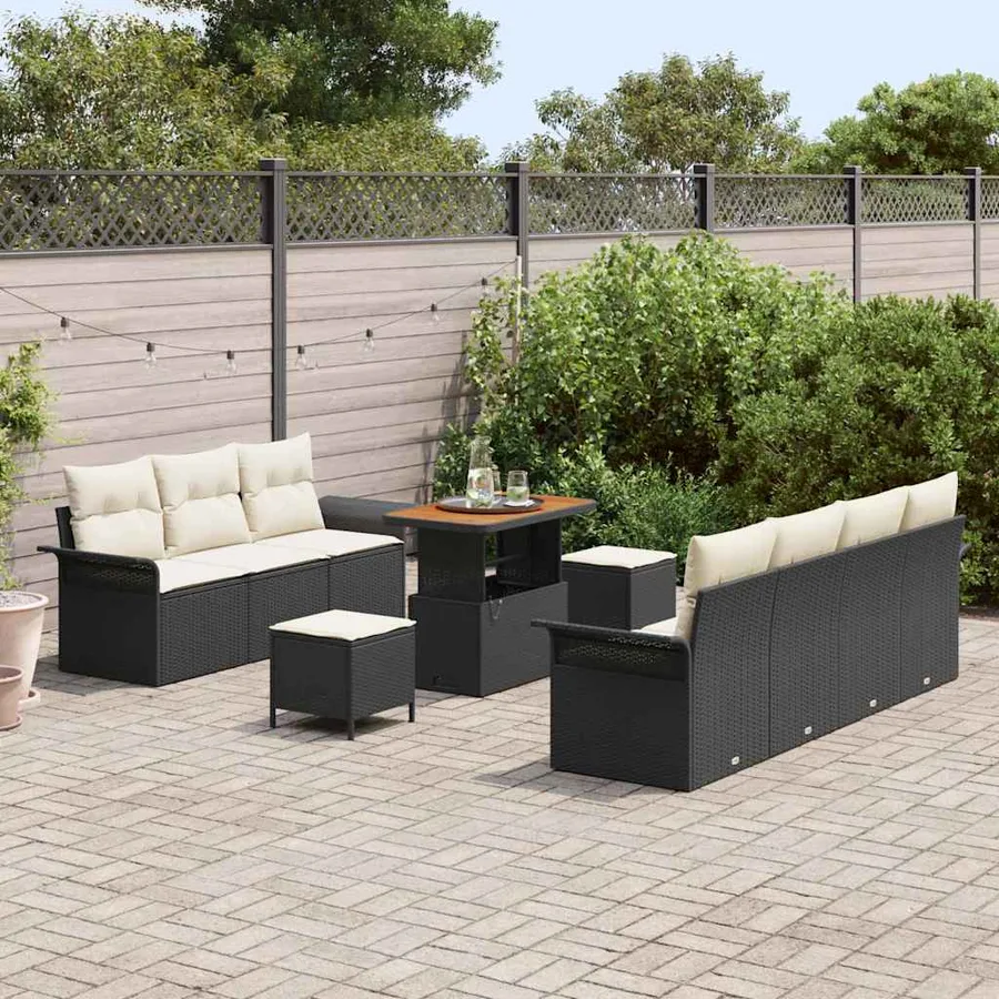 Ensemble de canapé de jardin avec coussin 10 pcs Noir polyrotin - 3