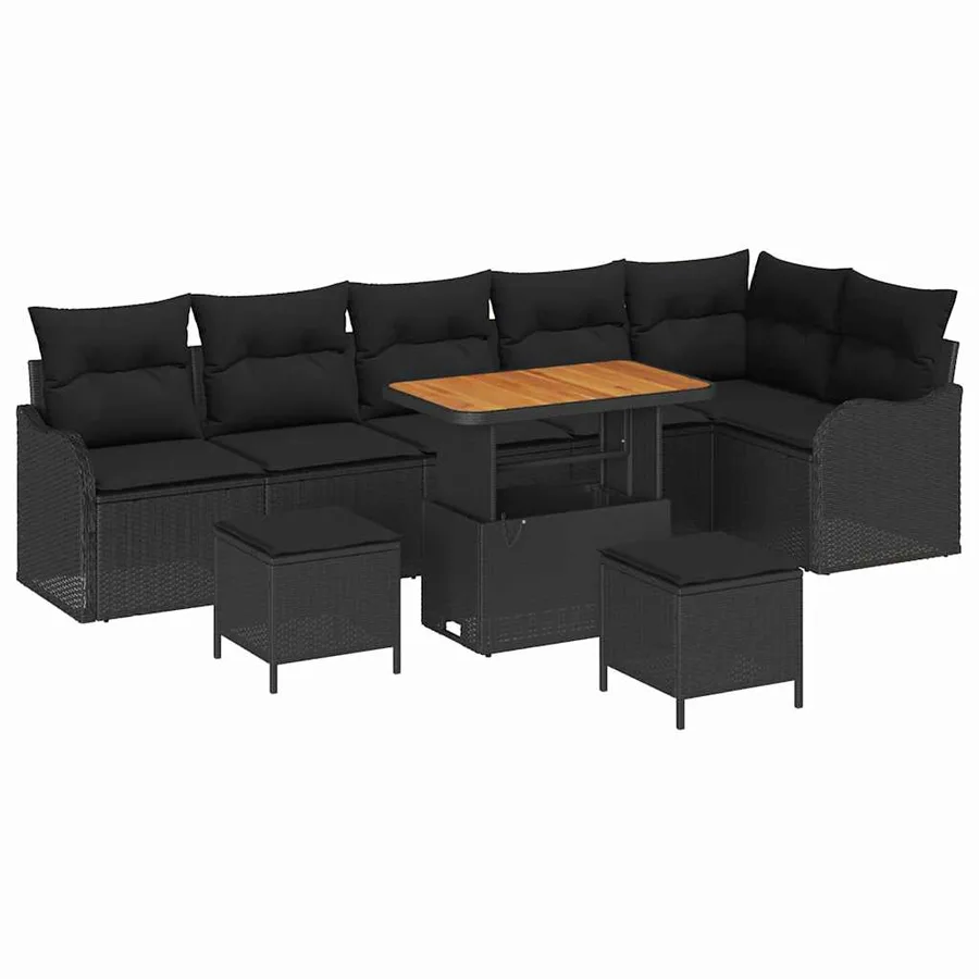 Ensemble de canapé de jardin avec coussin 9 pcs Noir polyrotin - 2