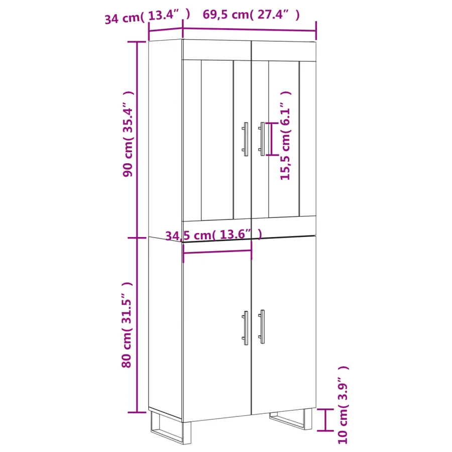 Buffet haut Blanc 69,5x34x180 cm Bois d'ingénierie - 13