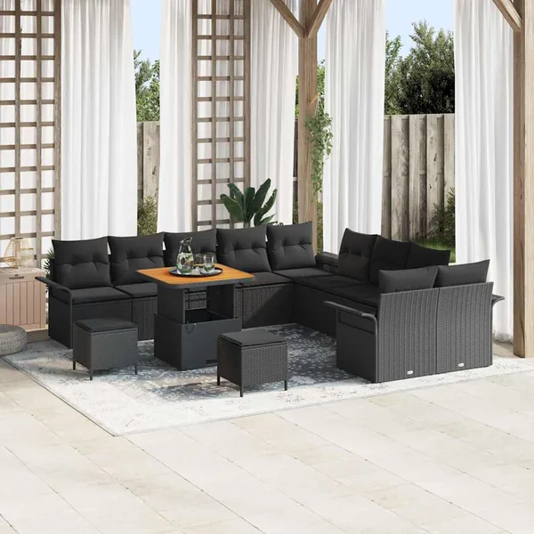 Ensemble de canapé de jardin avec coussin 13 pcs Noir polyrotin