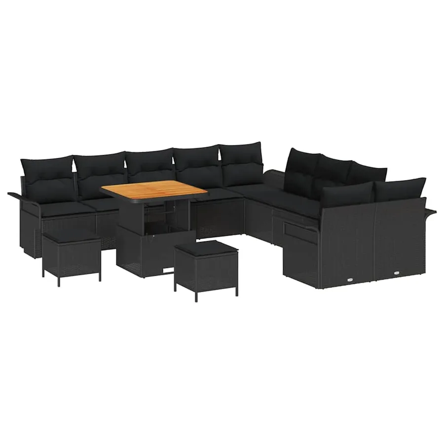 Ensemble de canapé de jardin avec coussin 13 pcs Noir polyrotin - 2