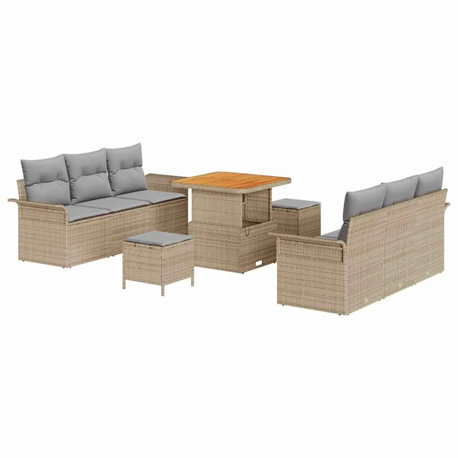 Ensemble de canapé de jardin avec coussin 9 pcs Beige polyrotin - 2