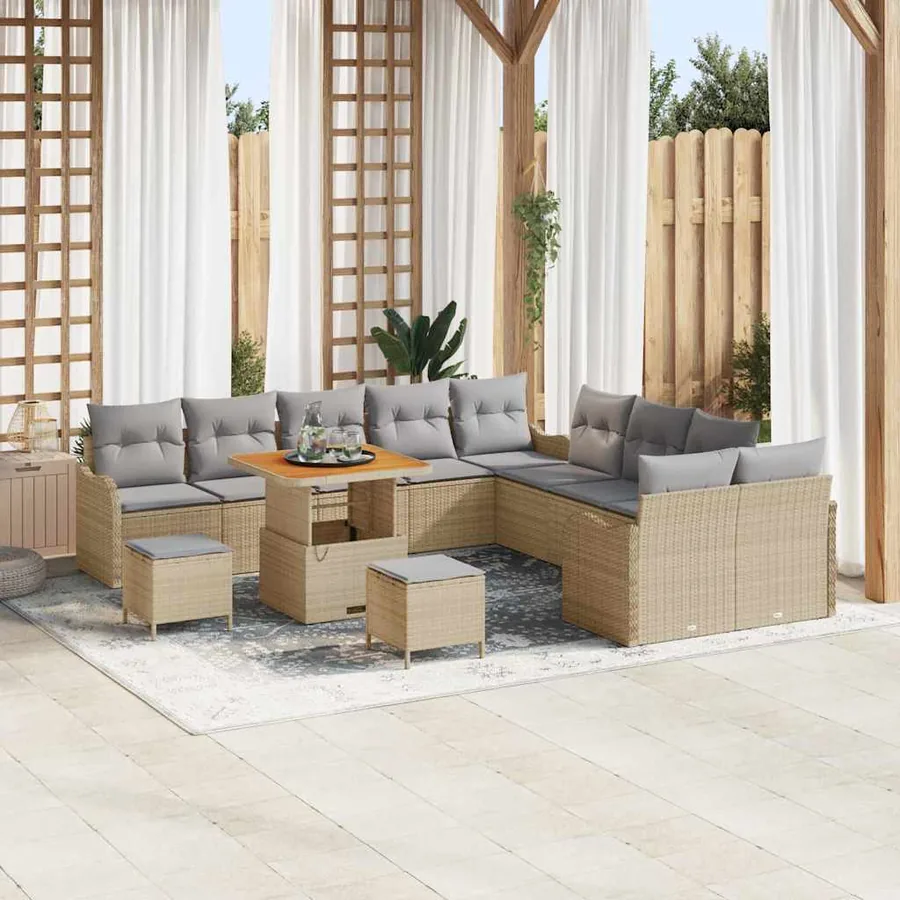 Ensemble de canapé de jardin 13 pcs Beige polyrotin
