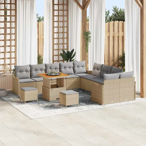 Ensemble de canapé de jardin 13 pcs Beige polyrotin