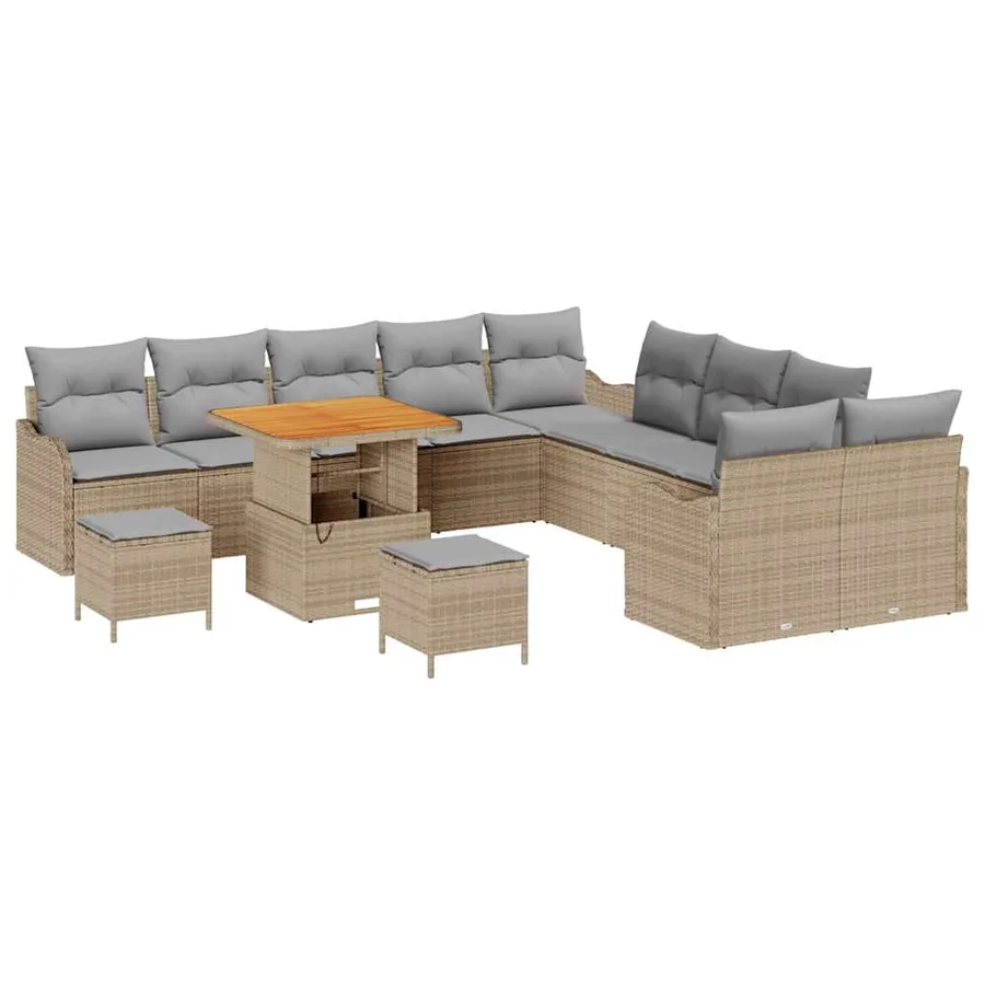 Ensemble de canapé de jardin 13 pcs Beige polyrotin - 2