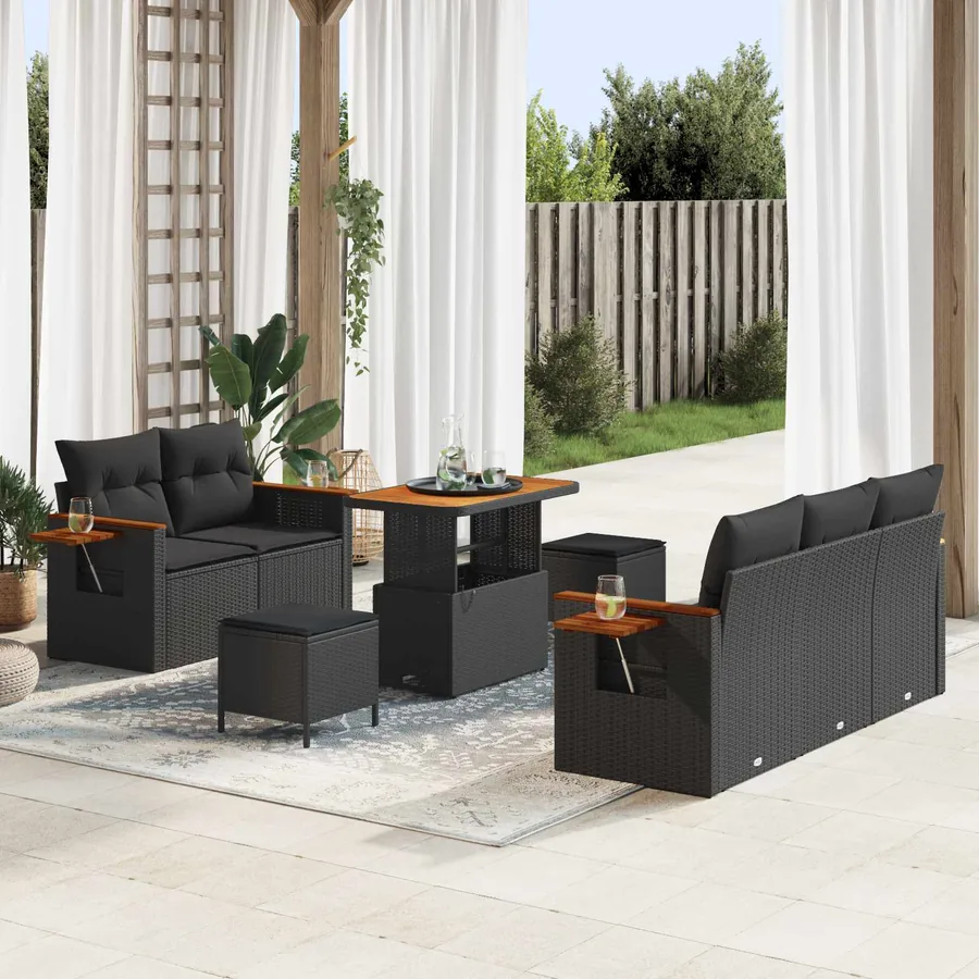 Ensemble de canapé de jardin 8 pcs Noir polyrotin