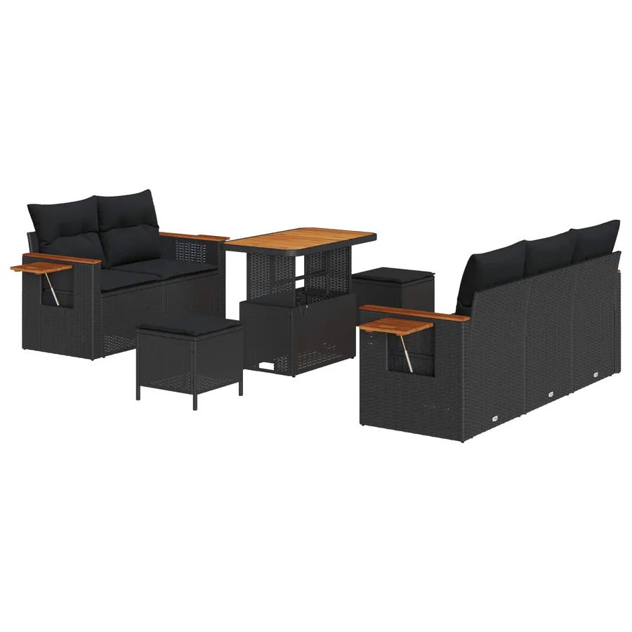 Ensemble de canapé de jardin 8 pcs Noir polyrotin - 2