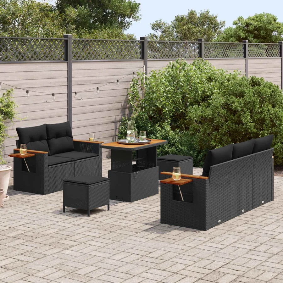 Ensemble de canapé de jardin 8 pcs Noir polyrotin - 3