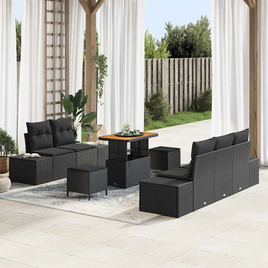 Ensemble de canapé de jardin avec coussin 8 pcs Noir polyrotin