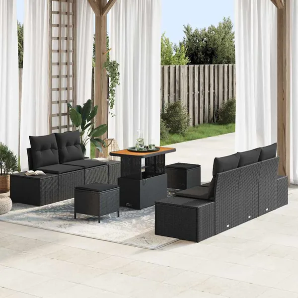 Ensemble de canapé de jardin avec coussin 8 pcs Noir polyrotin