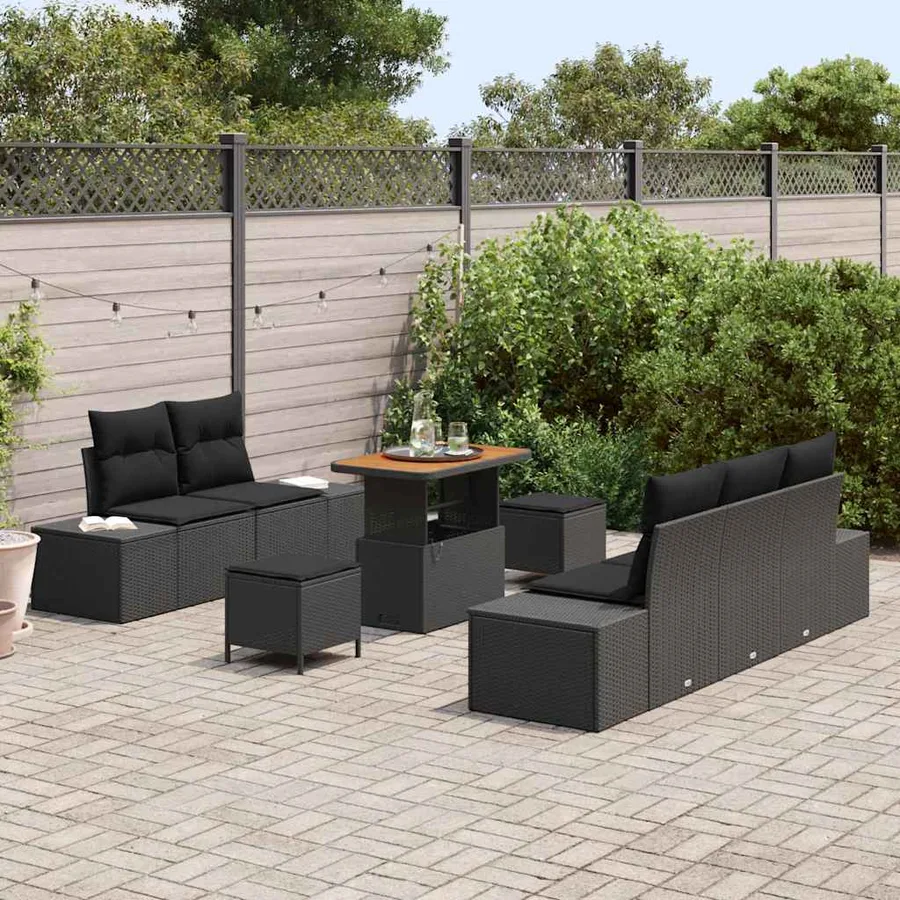 Ensemble de canapé de jardin avec coussin 8 pcs Noir polyrotin - 3