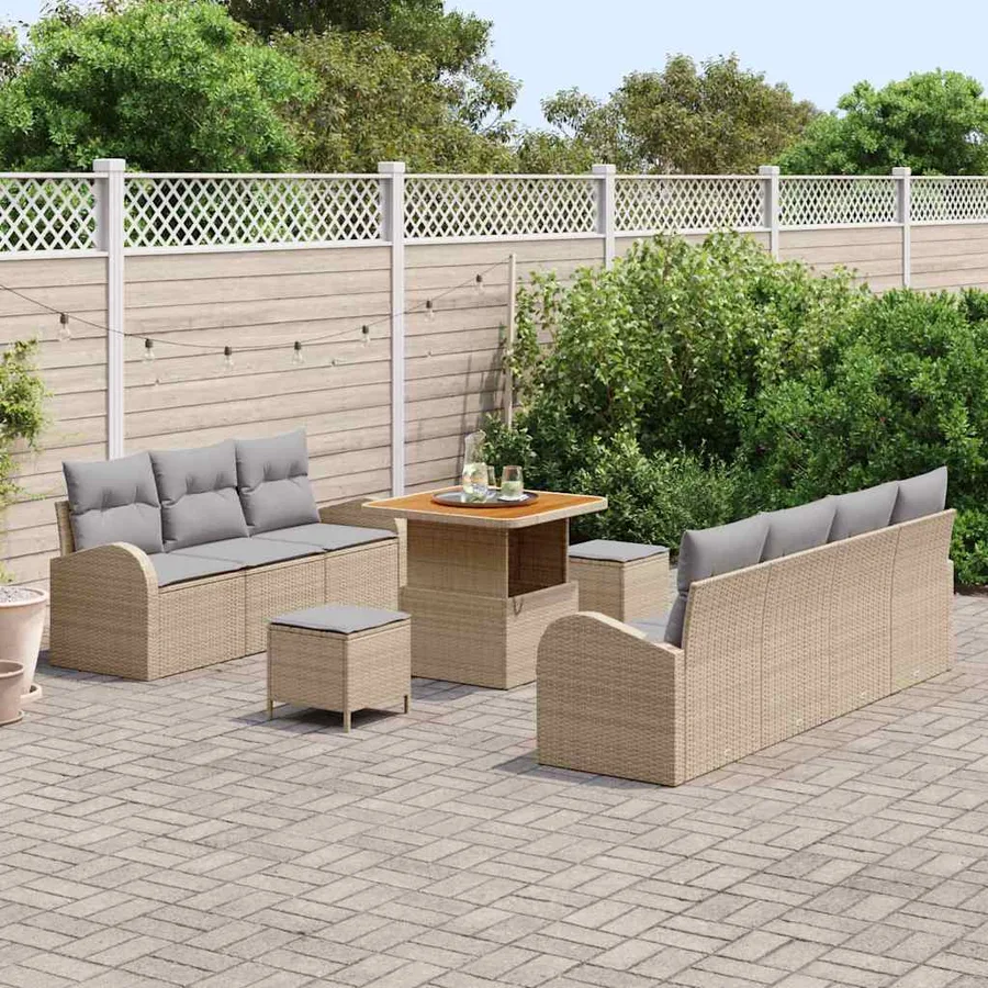 Ensemble de canapé de jardin 10 pcs Beige polyrotin - 3