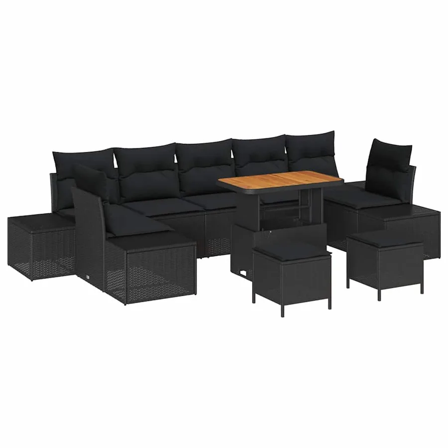 Ensemble de canapé de jardin avec coussin 10 pcs Noir polyrotin - 2