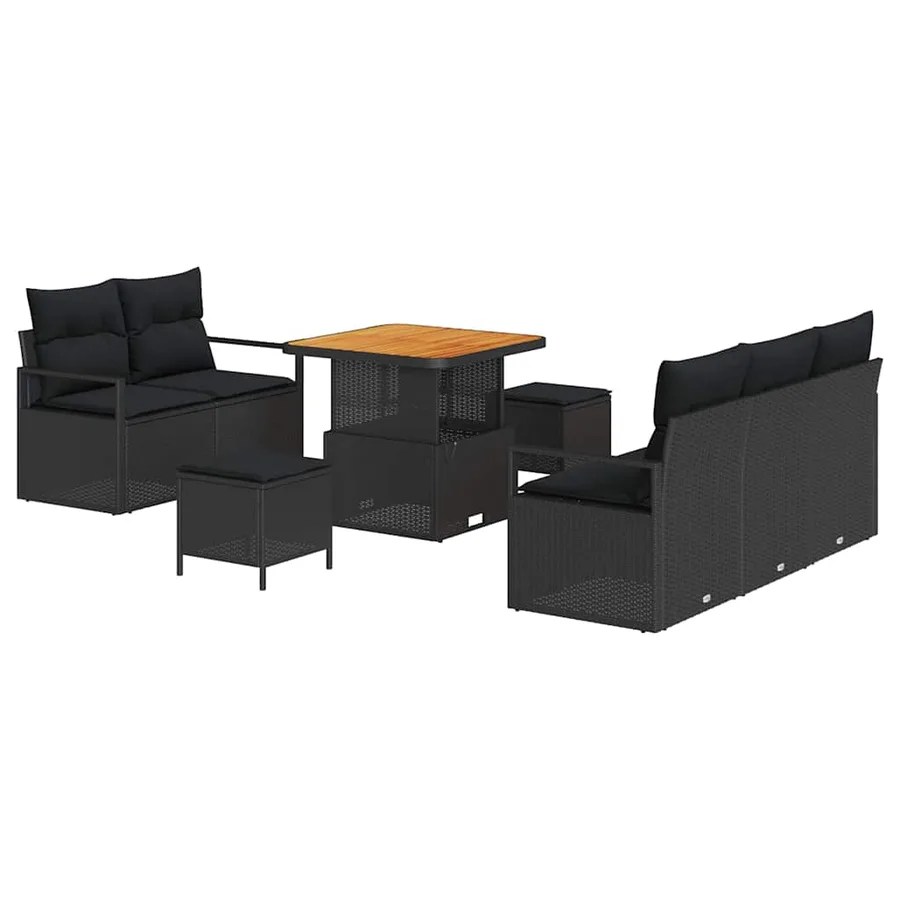 Ensemble de canapé de jardin avec coussin 8 pcs Noir polyrotin - 2