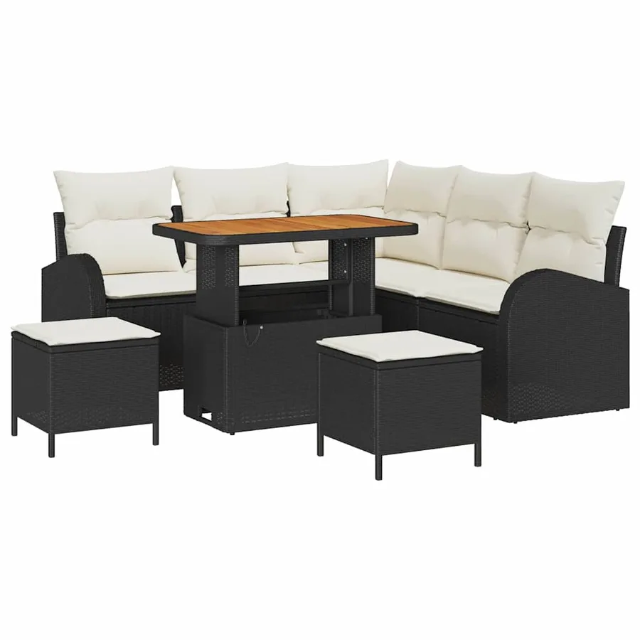 Ensemble de canapé de jardin avec coussin 8 pcs Noir polyrotin - 2