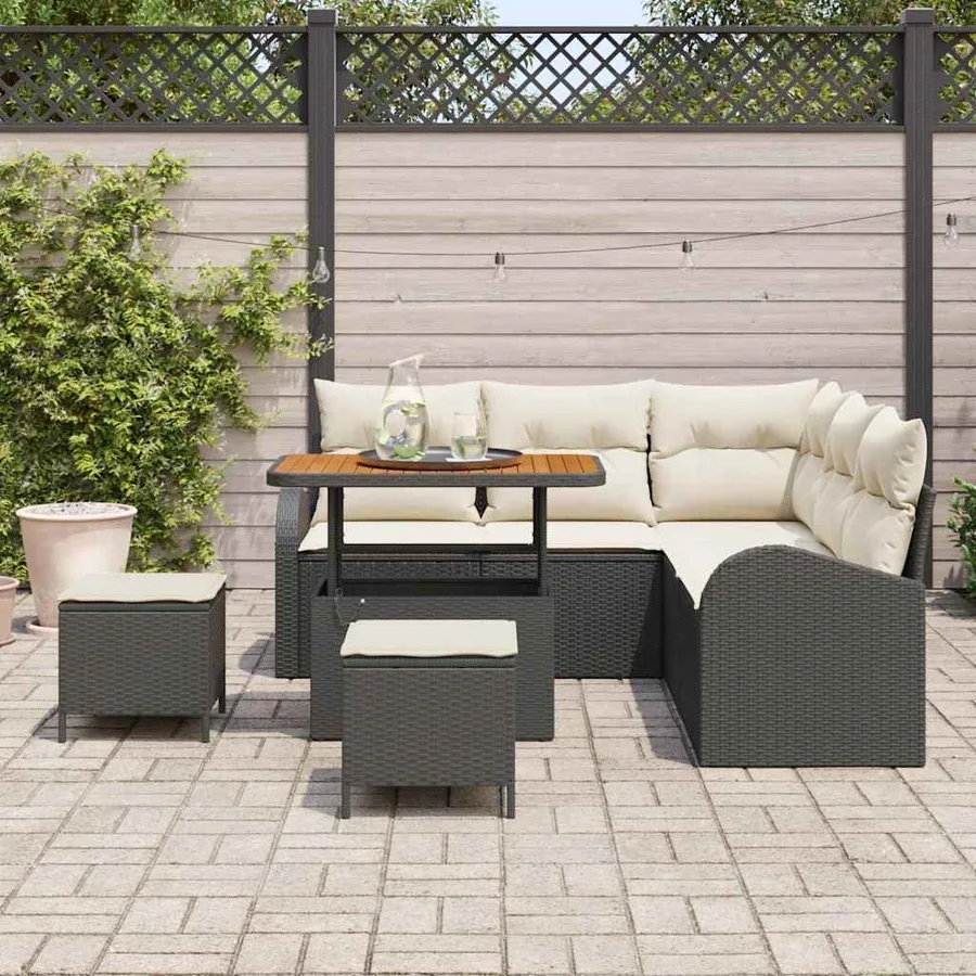 Ensemble de canapé de jardin avec coussin 8 pcs Noir polyrotin - 3