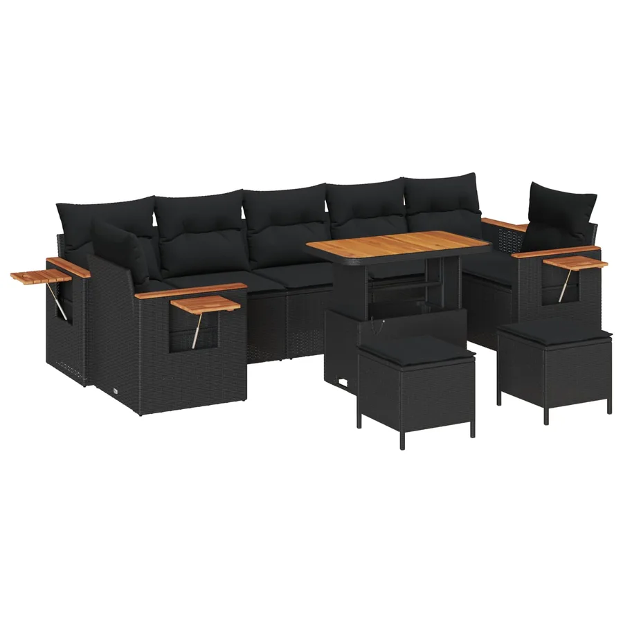 Ensemble de canapé de jardin 10 pcs Noir polyrotin - 2