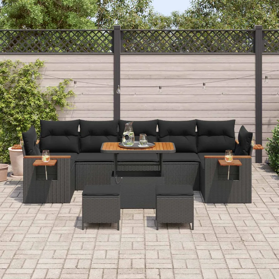 Ensemble de canapé de jardin 10 pcs Noir polyrotin - 3