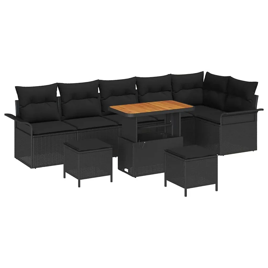 Ensemble de canapé de jardin avec coussin 9 pcs Noir polyrotin - 2