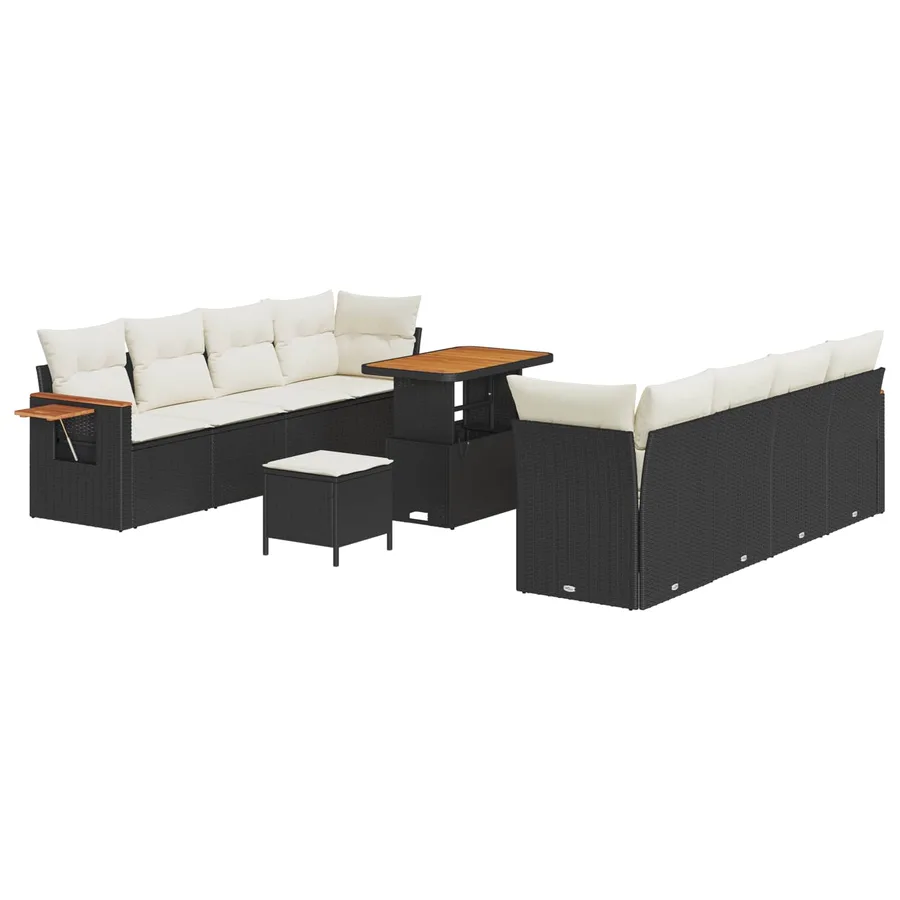 Ensemble de canapé de jardin 11 pcs Noir polyrotin - 2