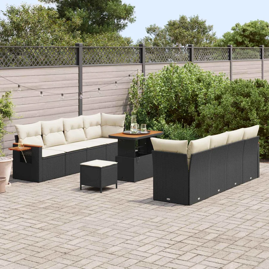 Ensemble de canapé de jardin 11 pcs Noir polyrotin - 3
