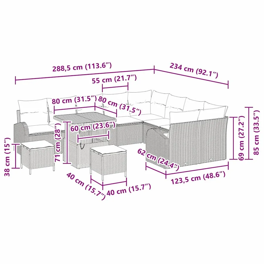 Ensemble de canapé de jardin 12 pcs Beige polyrotin - 14