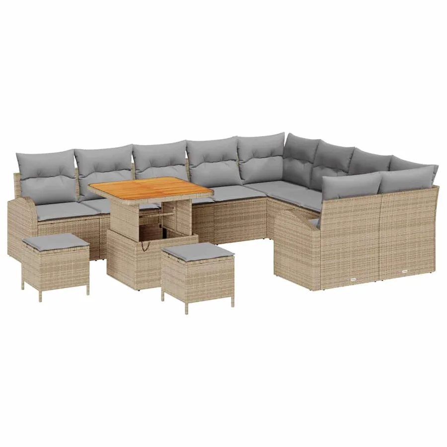 Ensemble de canapé de jardin 12 pcs Beige polyrotin - 2