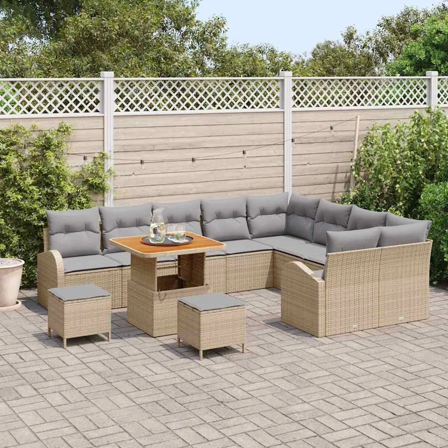 Ensemble de canapé de jardin 12 pcs Beige polyrotin - 3